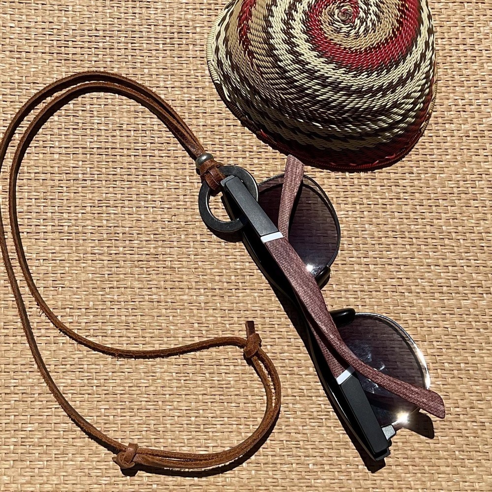 Manly Soft Rich Brown Suede Eyeglass Chain: silver loop, Adjustable Lanyard - Picture 7 of 11